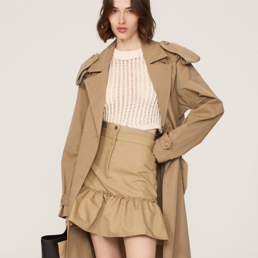 Sandro Beige Ruffle Hem Mini Skirt